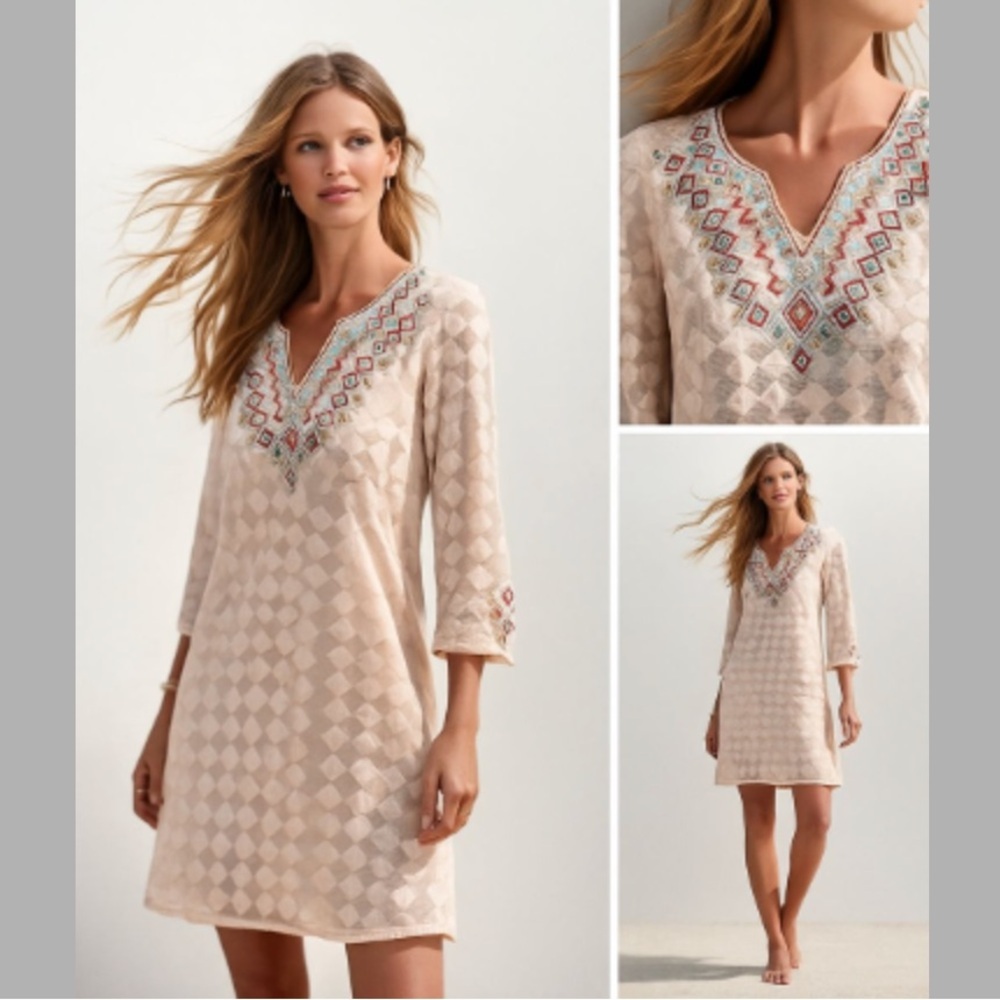 Sundance Global Embrace Blush Peach Beaded Chemise Dress Size Medium (M) Boho